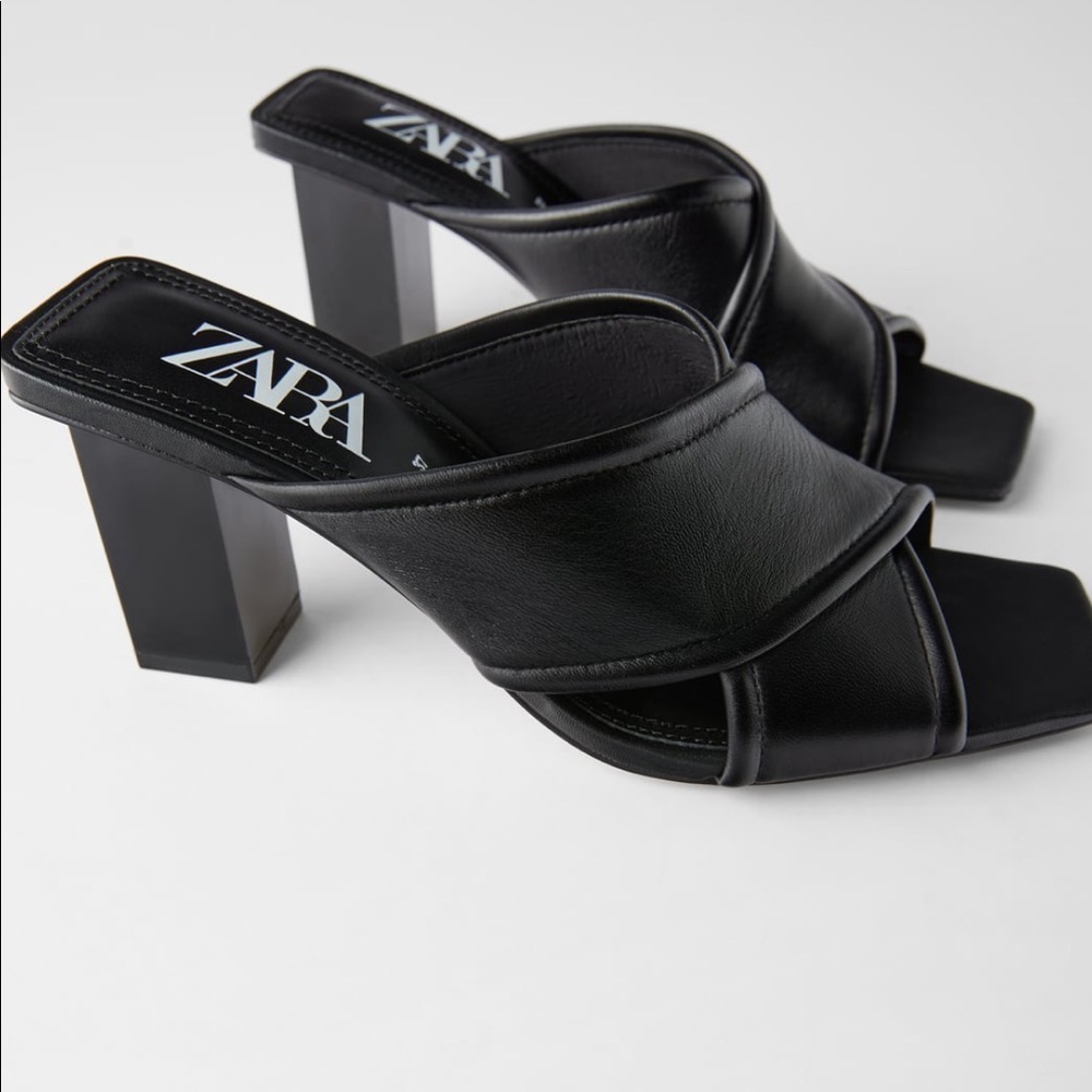 ZARA Soft Leather Heeled Sandals - Picture 6 of 7